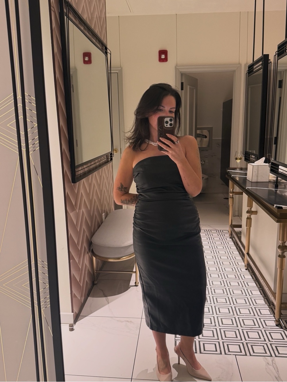 Anthropologie Strapless Black Satin Midi Dress